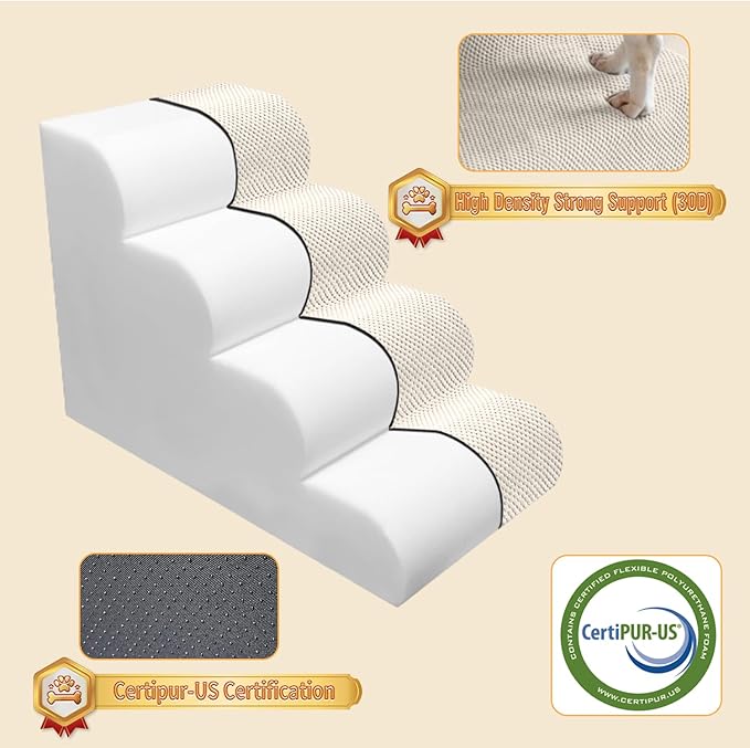 PAWSCART Dog Stairs for Small Dogs 19.6” H 30D Material 4-Step Dog