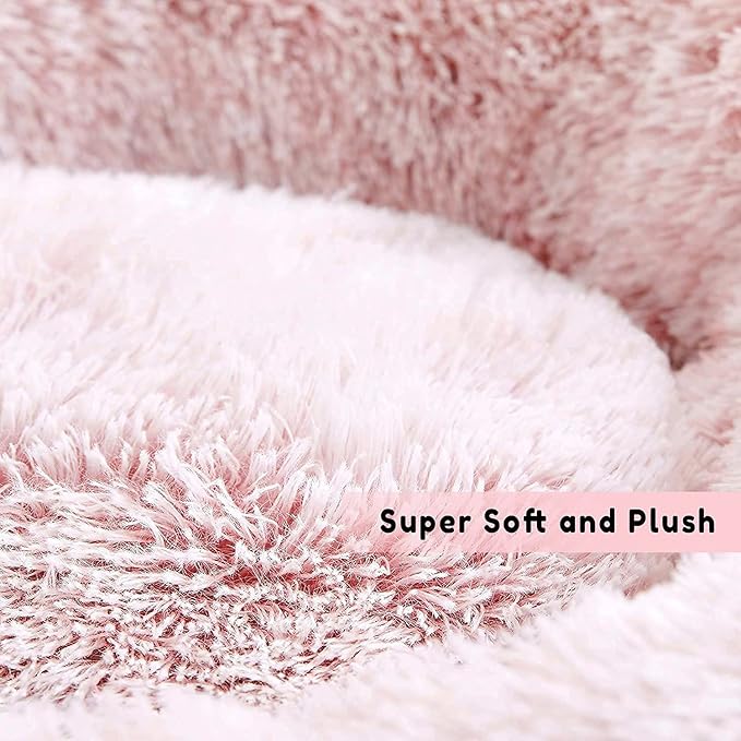 Western Home Faux Fur Dog Bed & Cat Bed, Original Calming Dog Bed for Small Medium Large Pets, Anti Anxiety Donut Cuddler Round Warm Washable Cat Bed for Indoor Cats(24", Pink)