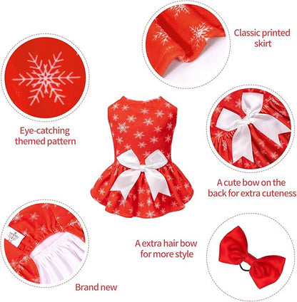 CuteBone Dog Dresses Velvet Holiday Small Dogs Clothes Onesie Pet Apparel Girl Puppy Skirt with Bow Hair Rope CVA36L