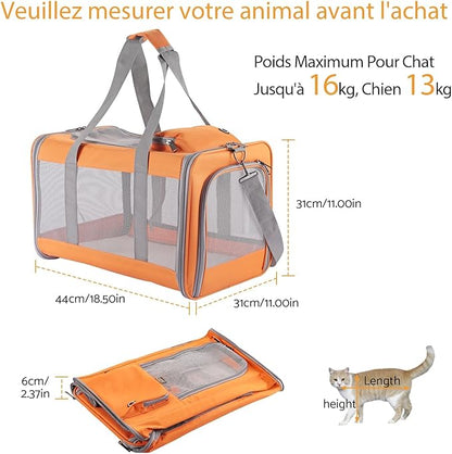 Cat Carrier Dog Carrier Airline Approved Pet Carrier Pet Travel Bag with Breathable Honeycomb Board Soft Cat Travel Carrier Removable Support Board for Car Trips,Air Travel,Vet Visits Orange