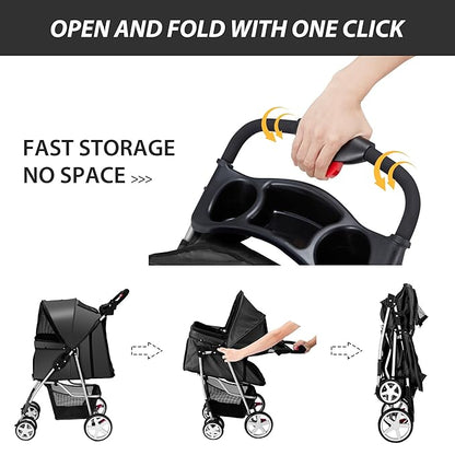 4 Wheels Pet Stroller for Small Medium Dogs Cats 33 lbs