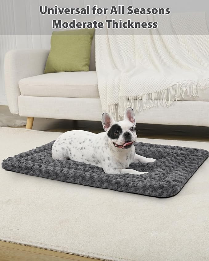 Washable Dog Bed Mat Reversible Dog Crate Pad Soft Fluffy Pet Kennel Beds Dog Sleeping Mattress for Large Jumbo Medium Small Dogs 35 x 22 Inch,