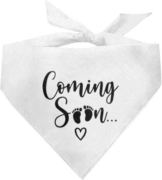 Coming Soon Dog Bandana, White Dog Bandana, Baby Announcement Dog Bandana, Pet Dog Triangle Scarf, Pet Dog Scarf Accessories, Gift for Dog Lover, Dog Bandana for Small Medium Large Dogs (D34)