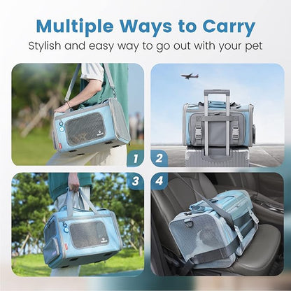 Pawaii Airline Approved Cat Carrier, Cat, Dog Carrier with ID Tag, Collapsible Pet Travel Carrier, Foldable, Protable, Comfortable, Convenient Pet Travel Carrier for Cats and Puppy