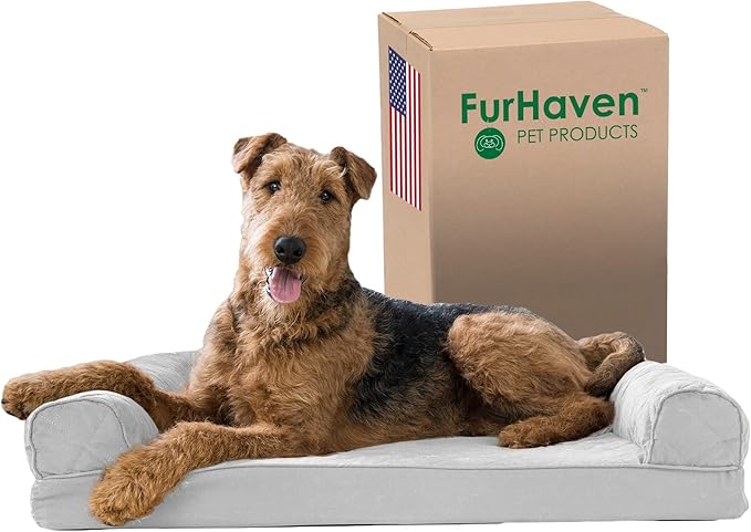 Furhaven Memory Foam Dog Bed for Large/Medium Dogs w/ Removable Bolsters & Washable Cover 55 lbs