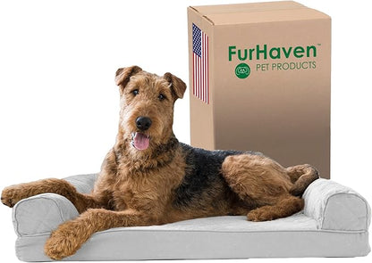 Furhaven Memory Foam Dog Bed for Large/Medium Dogs w/ Removable Bolsters & Washable Cover 55 lbs