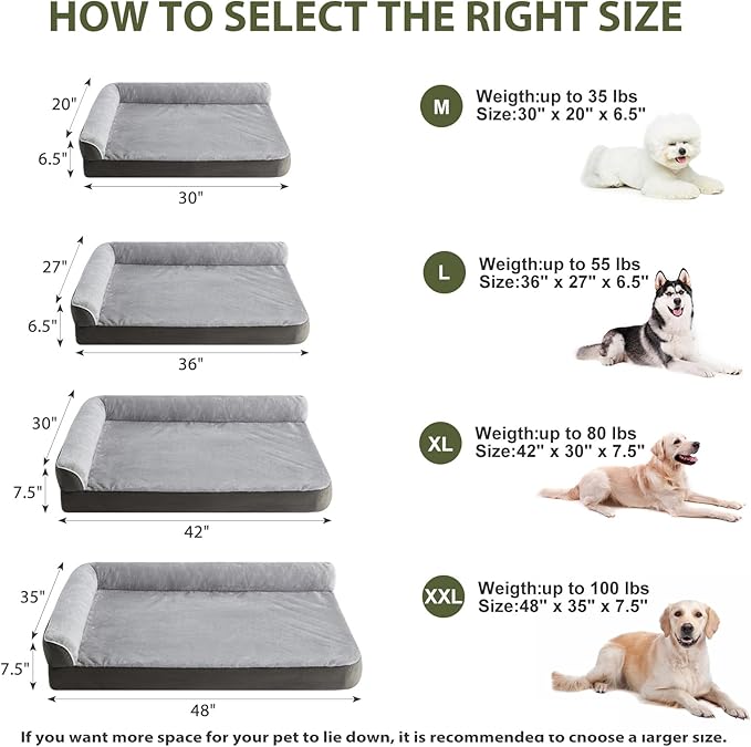 BFPETHOME Orthopedic Dog Beds for Large Dogs-Waterproof Sofa Dog Bed with Removable Washable Cover
