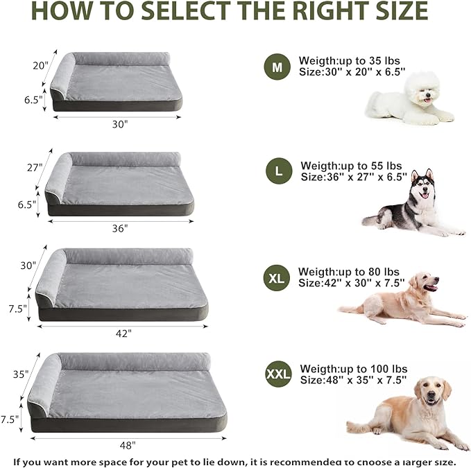 BFPETHOME Orthopedic Dog Beds for Large Dogs-Waterproof Sofa Dog Bed with Removable Washable Cover