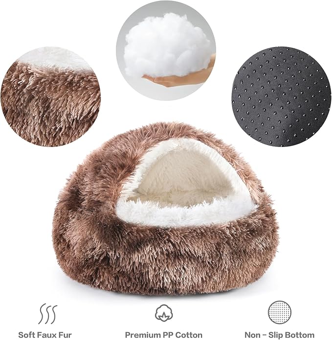 NOYAL Dog Bed Round Hooded Plush Cat Cave