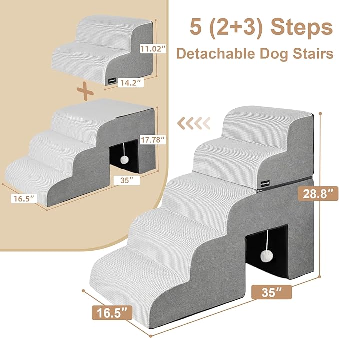 URPOWER Dog Stairs for Small Dogs 5-Step Detachable 28.8" H