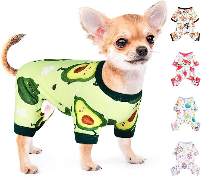 Dog Pajamas for Small Dogs Boy Girl Cute Dog Clothes Soft Stretch Chihuahua Yorkie Clothes Onesies Summer Puppy Pajamas XS-XXL, Pet Dog Pjs Outfits Shirts Cats Jammies Sleeper (Small, Avocado Green)