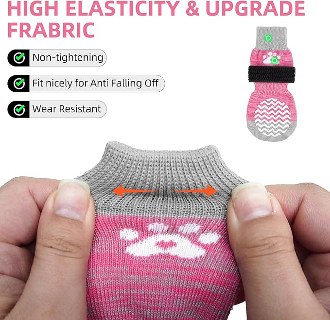 PUPTECK Anti Slip Dog Socks 2 Pairs with Double Grippers for Hardwood Floors