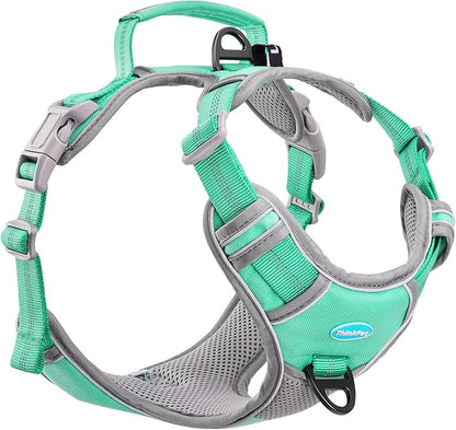 ThinkPet No Pull Harness Breathable Sport Harness with Handle-Dog Harnesses Reflective Adjustable for Medium Large Dogs,Back/Front Clip for Easy Control S Teal