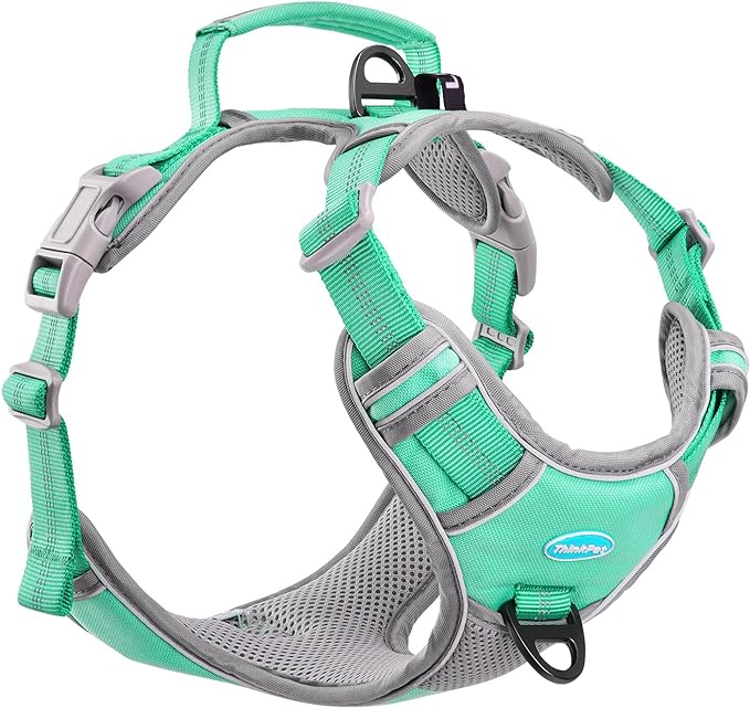 ThinkPet No Pull Harness Breathable Sport Harness with Handle-Dog Harnesses Reflective Adjustable for Medium Large Dogs,Back/Front Clip for Easy Control XL Teal