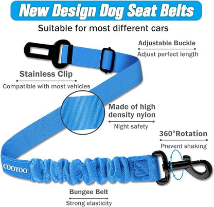 COOYOO Dog Seat Belt,Retractable Dog Car Harness Seat Belt for Car Adjustable Nylon Pet Safety Seat Belts Heavy Duty & Elastic Bungee Buffer