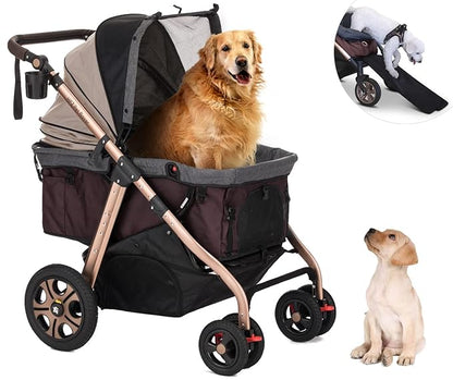 HPZ Pet Rover Titan-HD Premium Super-Sized Dog/Cat/Pet Stroller SUV Travel Carriage/w Access Ramp/100Lbs Capacity/Pumpless Rubber Wheels/Aluminum Frame for Small