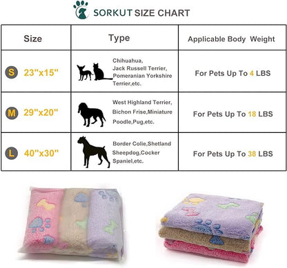 1 Pack 3 Puppy Blankets Super Soft Warm Sleep Mat Bone Print Cute Blanket Fluffy Premium Fleece Pet Blanket Flannel Throw Dog Blankets for Small Dogs Puppy Cat,Medium(29"x20")