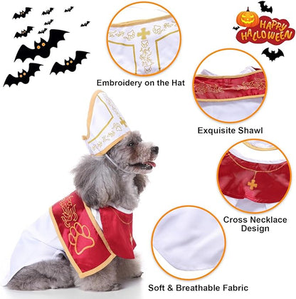 Pope Dog Costume - Halloween Holy Hound Dog Costume, Cute Holy Father Dog Cosplay Costume for Puppy Small Medium Dogs, Funny Pontiff Dress Special Events Photo Props Accessories