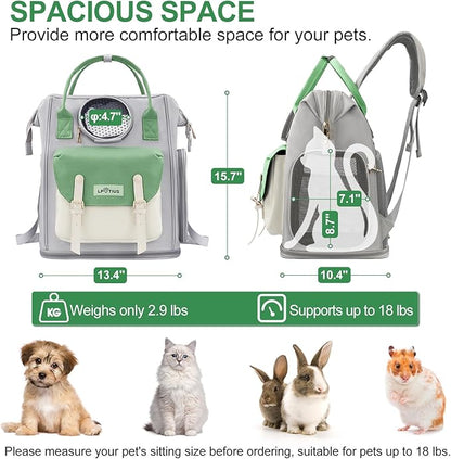 Cat Carrier Backpack Dog Backpack Carrier for Small Dogs, Breathable Pet Carrier Backpack with Harness, Lightweight and Portable for Travel Hiking and Outdoor, Mint Green