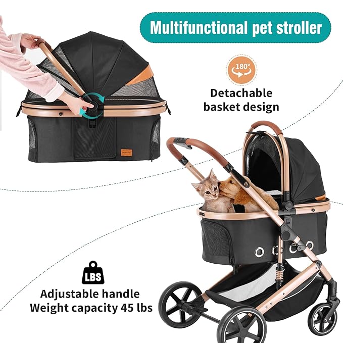 EchoSmile 4 in 1 Pet Stroller 180° Reversible 4-Wheel,45 lbs