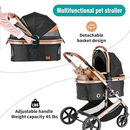 EchoSmile 4 in 1 Pet Stroller 180° Reversible 4-Wheel,45 lbs