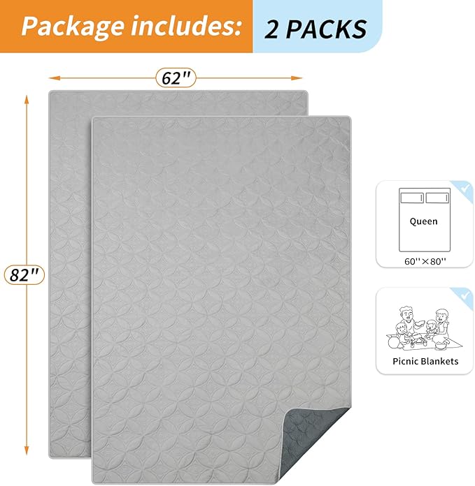 2 Packs Waterproof Dog Blankets Washable for Large Dog, Pet Couch Covers Protect Bed Sofa Furniture, Soft Reversible Dog Blankets Anti Scratches Dirty for Puppy Kids (62"×82", Light/Dark Grey)