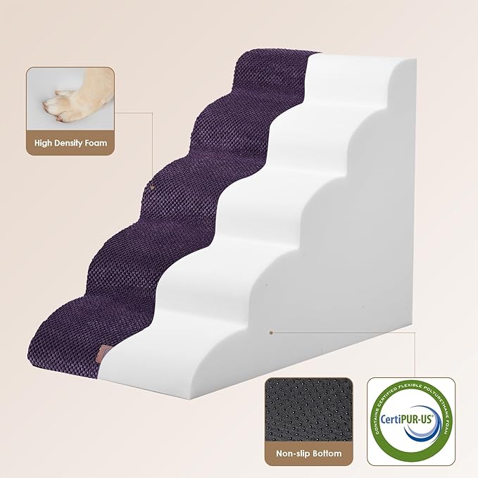EHEYCIGA Curved Dog Stairs for High Beds 22.6" H 5-Step Dog