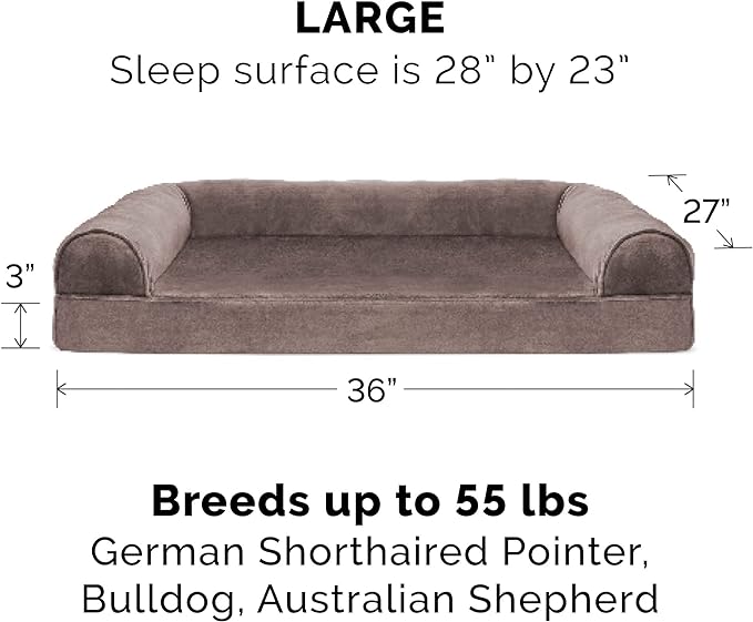 Furhaven Memory Foam Dog Bed for Large/Medium Dogs w/ Removable Bolsters & Washable Cover 55 lbs