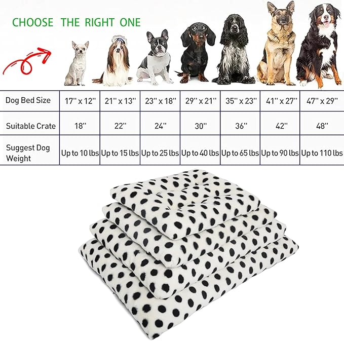 36 Inch Crate Mat Fits 40-70 lbs Medium to Large Dogs, Soft and Cozy Washable Pet Bed, 36 x 22 Dog Crate Bed, Short Hair, Anti-Slip, White with Black Dots