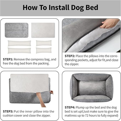 34"x23"x9" Cooling Gel Dog Bed for Extra Large Dogs with Soft Bolster and Removable Cover, Beautyrest Dog Bed Chew Resistant and Pain Relef(Grey, Medium)