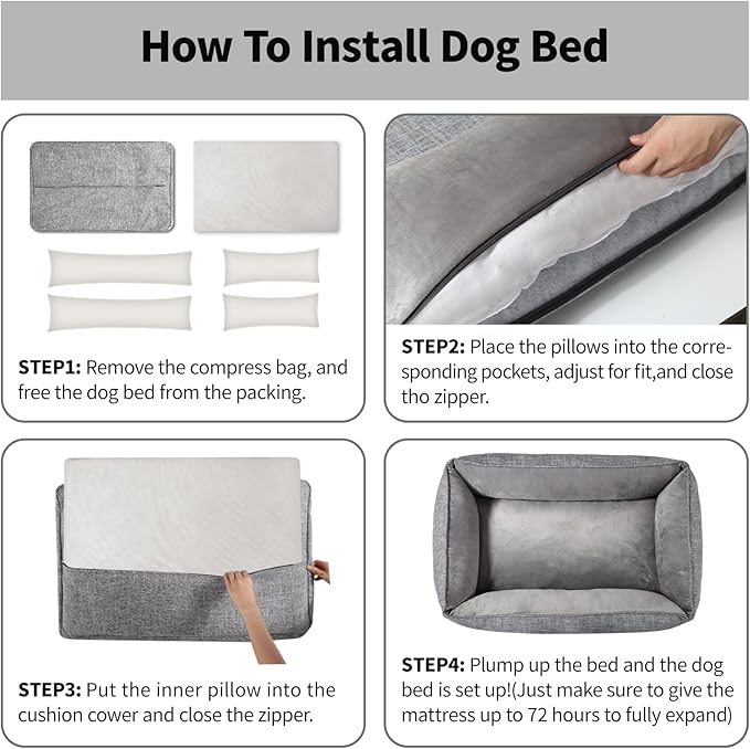 26"x18"x7" Cooling Gel Dog Bed for Extra Large Dogs with Soft Bolster and Removable Cover, Beautyrest Dog Bed Chew Resistant for Pain Relef(Grey, Small)