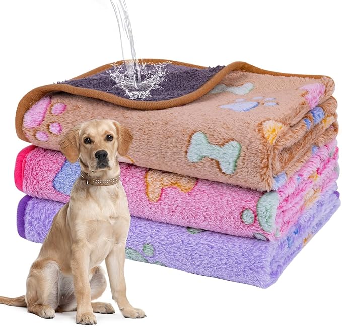 Waterproof Dog Blankets for Small Dogs 1 Pack 3 Washable (Paw-2, L-41 30in)