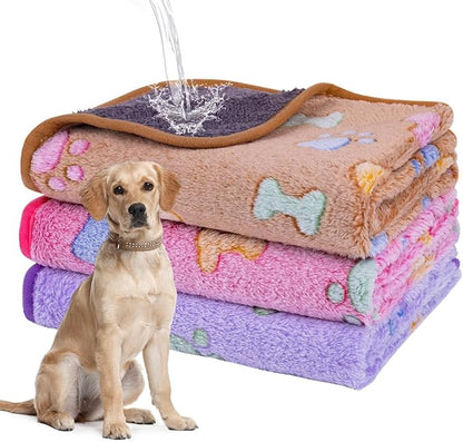 Waterproof Dog Blankets for Small Dogs 1 Pack 3 Washable (Paw-2, L-41 30in)