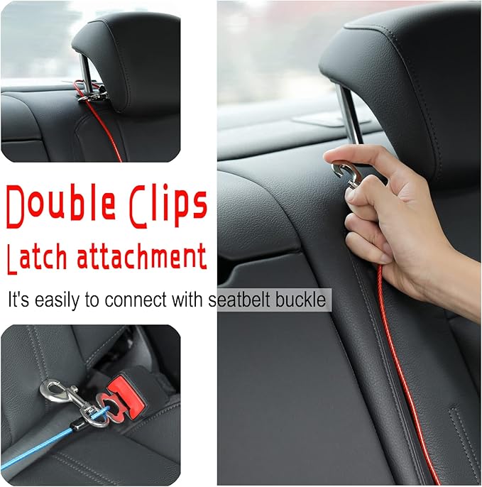 Dog Seat Belt Harness for Car,2pcs Dog Seatbelt of Coated Wire Leash Safety Restraint,No Chew Tether Cable Vehicle Dog Accessories,Double Clips & Latch (Black, 32 inch/80 CM)