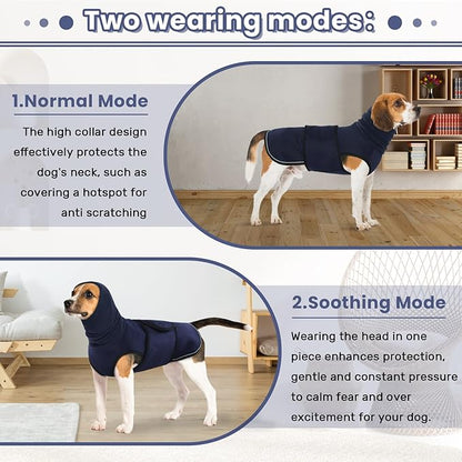 IDOMIK Dog Anxiety Calming Hoodie,Breathable Dog Anxiety Jacket Vest Coat for Thunderstorms,Fireworks,Vet Visits,Separation,Adjustable Dog Hoodies for Noise Block & Ear Protection Recovery,Blue,2XL