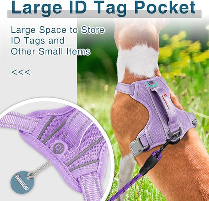 BARKBAY Dog Harness No Pull with ID Tag Pocket - Heavy Duty, Reflective, Easy Control for Large Dogs (Violet Purple,M)