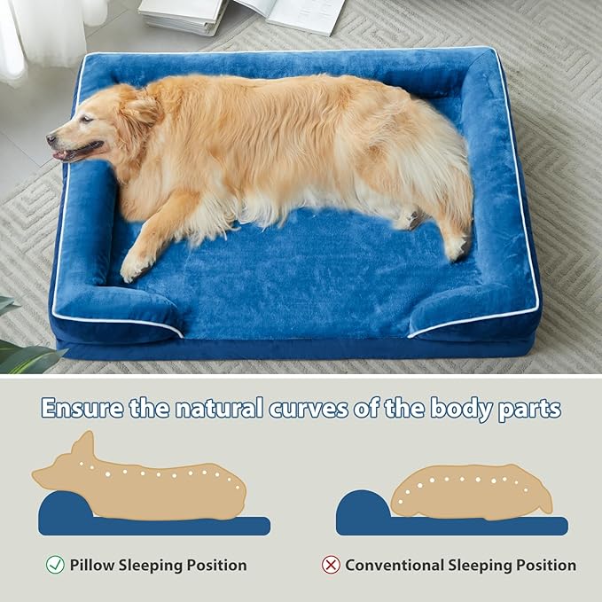 WNPETHOME Waterproof Dog Beds for Extra Large Dogs, Orthopedic XLarge Dog Bed with Sides, Big Dog Couch Bed with Washable Removable Cover, Pet Bed Sofa with Non-Slip Foam for Sleeping