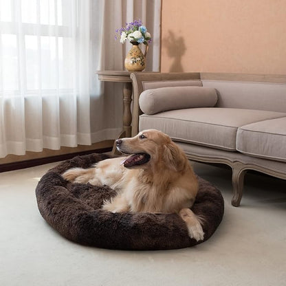 Coohom Oval Calming Donut Cuddler Dog Bed Bed(30"/36") for (XXL(43"x34"x8"), Brown2021)
