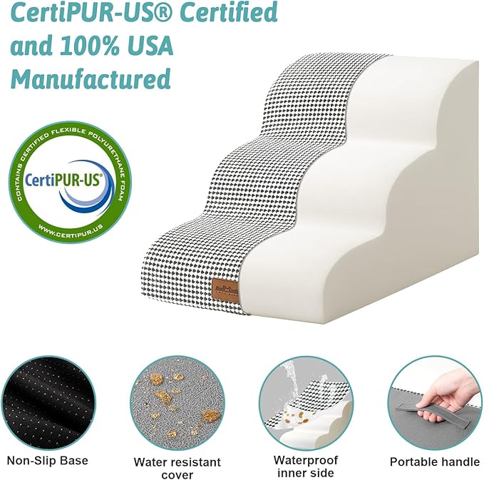 Dog Stairs for Couch or Low Bed 15.7x22.4x15.7in, White-Black, 3 Tiers