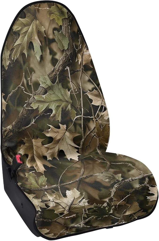 Camo Forest Sweatproof Towel Car Front Seat Cover Non-Slip Bucket Seat Protector Easy to Install Universal Seat Cover for Car