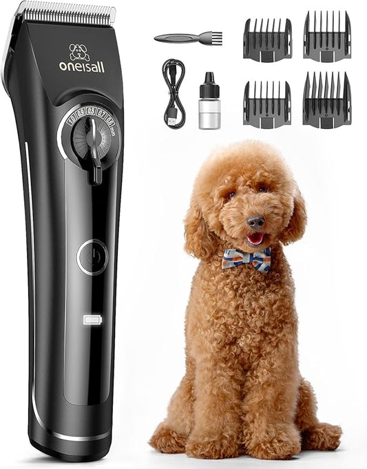 oneisall Dog Clippers for Grooming Doodles Poodles Thick Curly Hair,Low Noise Heavy Duty Dog Grooming Kit with Detachable Metal Blades