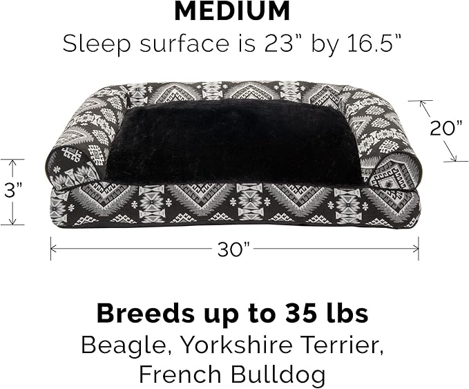 Furhaven Pillow Dog Bed for Medium/Small Dogs w/ Removable Bolsters & Washable Cover