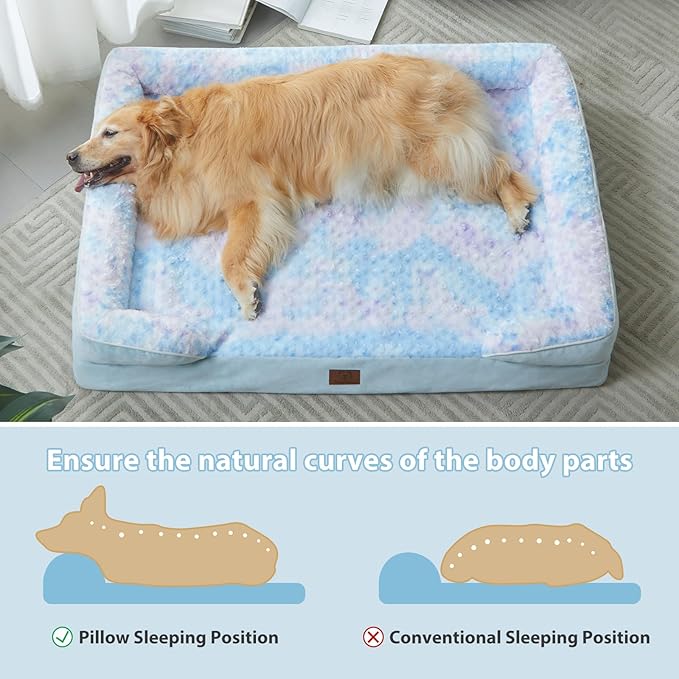 WNPETHOME Waterproof Orthopedic XXLarge Dog Bed with Sides, C-Shaped Sofa Bed for Big Dogs, Rose Pattern Plush Fabric, 45 x 35 x 7 in