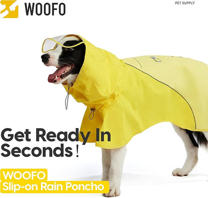 Dog Rain Poncho, Waterproof & Windproof Dog Raincoat for Wet Weather|Super Adjustable&Easily Wearable Rain Jacket for All Breeds，Size Large