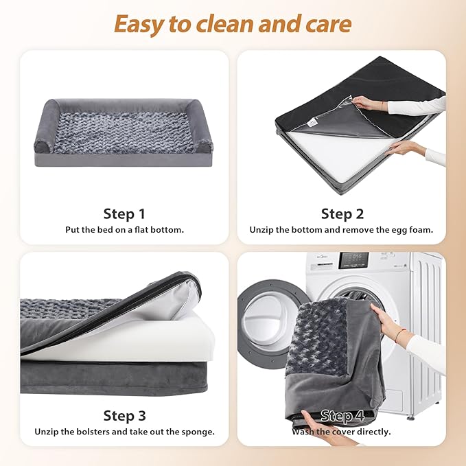 MIHIKK Orthopedic Dog Bed for Medium Large Dogs Grey,36x27x6 Inch