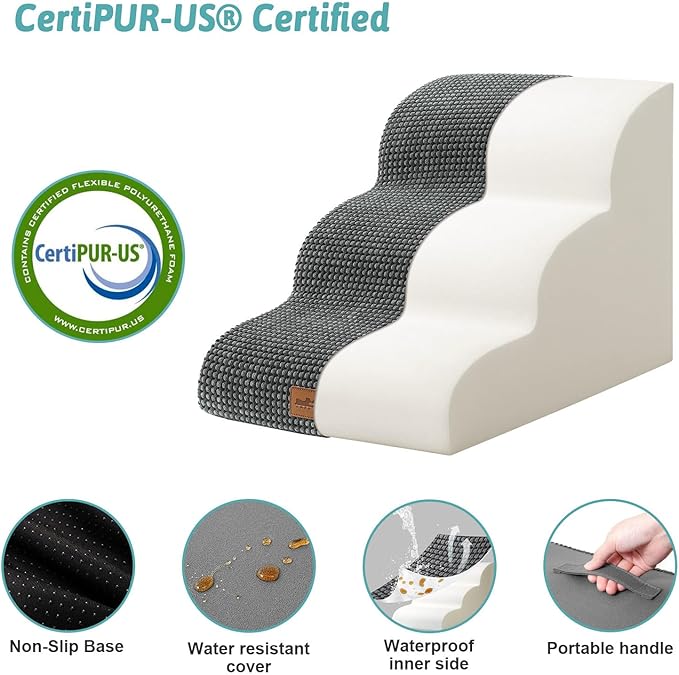 Dog Stairs for Couch or Low Bed 15.7x22.4x15.7in, Dark 3 Tiers