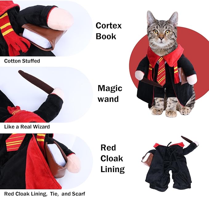 DELIFUR Dog Halloween Wizard Costume - Pet Adorable Fantacy Clothes Cat Cosplay Holiday Apparel Dress Up for Small Medium Dog Funny Outfit Adjustable (Medium)