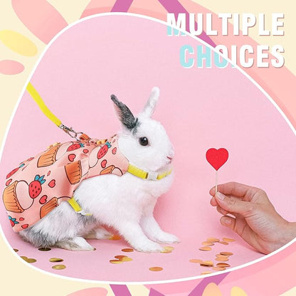 3 Piece Cute Rabbit Leash and Harness Set, Bunny Rabbit Dress Clothes Walking Harness Vest Escape Proof Pet Supply for Rabbit Hedgehog Ferret Guinea Pig (Cake, Bunny, Pineapple)