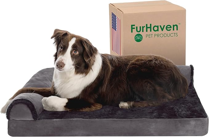 Furhaven Memory Foam Dog Bed for Large/Medium Dogs w/ Removable Bolsters & Washable Cover 55 lbs
