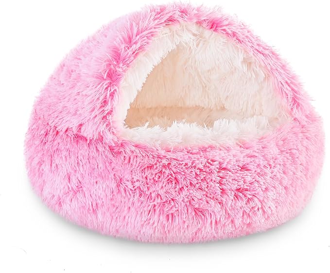 NOYAL Dog Bed Round Hooded Plush Cat Cave